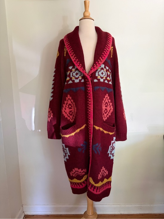 Sundance Sweaters - Sundance Women’sSouthwestern Cardigan Duster Sweater Coat Burgundy Boho NWT